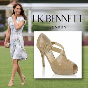 L.K. Bennett "Sliver" Patent Leather Cutout Accent T-Strap Pumps | Size: IT 39